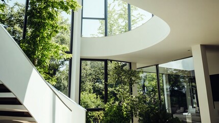 Architectural Interior with Greenery and Natural Light Streaming In