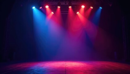Energetic stage lighting illuminates empty concert stage, ready for performance , dark, show stage, illumination