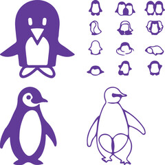 Fototapeta premium set of penguins on white background