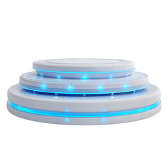 Futuristic White Platform with Blue LED Lights Product Display Stand Technology