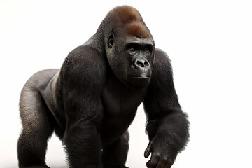 Powerful Gorilla on White Background – Majestic Wildlife Animal Portrait