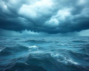 Fototapeta premium Dark stormy clouds over a rough ocean.