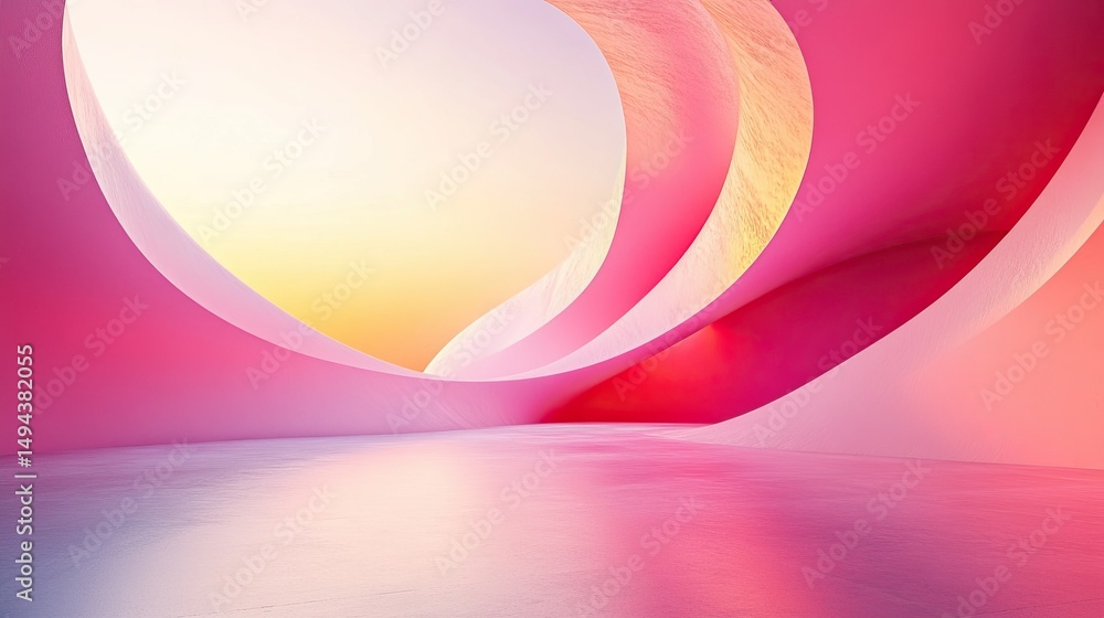 Poster abstract pink and white curved background with a reflective surface and soft gradient light