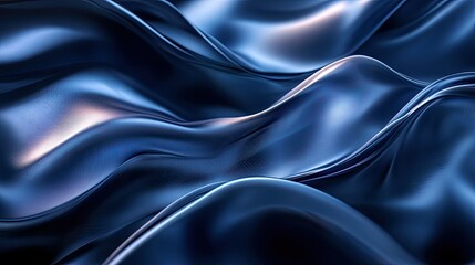 Fototapeta premium Abstract close up of flowing dark blue fabric with light reflecting across the surface waves texture