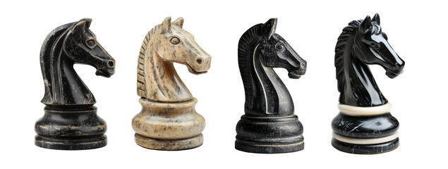 Obraz premium Strategic Chess Knights Facing Off. Transparent Background