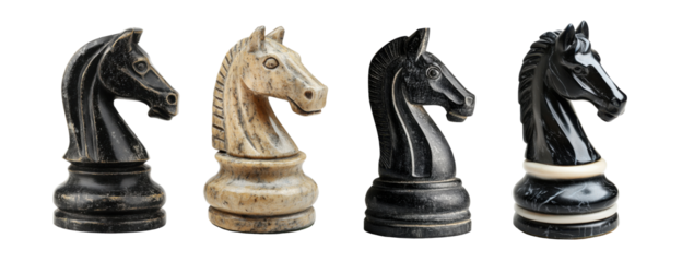 Strategic Chess Knights Facing Off. Transparent Background