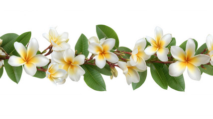 Naklejka premium Tropical Plumeria Frangipani Exotic Flower with Green Leaf Arrangement