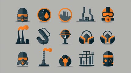 Fototapeta premium Industrial safety and protection vector icons set, design. A visual representation of workplace safety