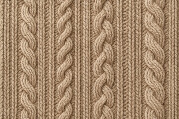 Naklejka premium Close-up of textured knitted fabric with cable patterns in warm beige tones 