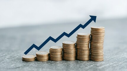 Financial growth depicted by ascending stacks of coins.