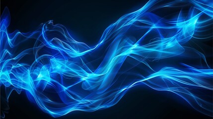 Obraz premium Abstract blue smoke streams and dynamic energy flow across a dark backdrop, offering a visual representation of movement and digital innovation.