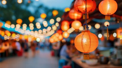 Night market with hanging lanterns