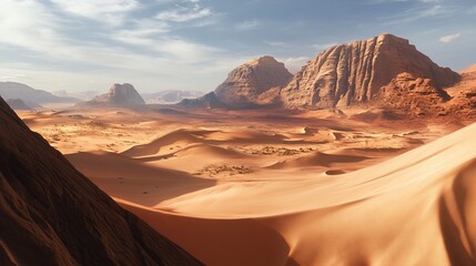 Fototapeta premium Majestic Desert Landscape with Sand Dunes and Mountain Formations