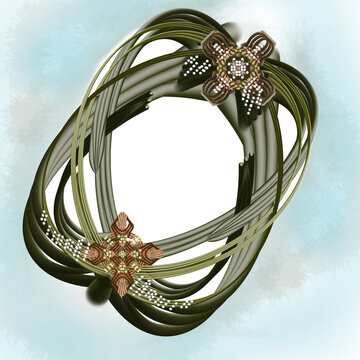 Oval Green Woven Coconut Leaf Frame with Mandora Flower.