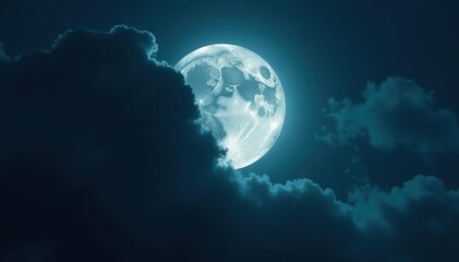 Ominous full moon shrouded in dark, heavy clouds , bright, gothic