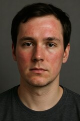 Obraz premium Young Man with Facial Rash from Allergy - Realistic Skin Condition, Redness on Cheeks and Forehead, Neutral Expression, Studio Portrait