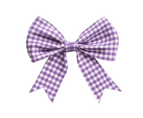A charming purple gingham bow tied with care against a contrasting black backdrop, ideal for design.