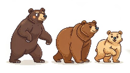 Fototapeta premium Pixel Art Bears – Cute 8-Bit Retro Style Characters
