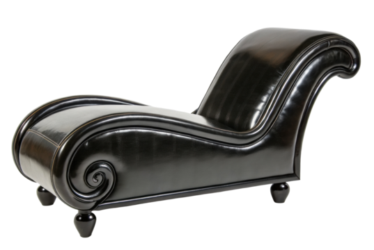 PNG Elegant black chaise lounge with curved design and leather upholstery