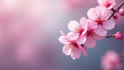 Obraz premium Intricate, blooming cherry blossoms in pastel hues , blossom, spring background, floral