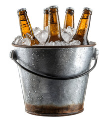 Beer bottles chilling in ice bucket beverage