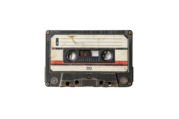 Obraz premium PNG Vintage audio cassette tape with worn labels on black background