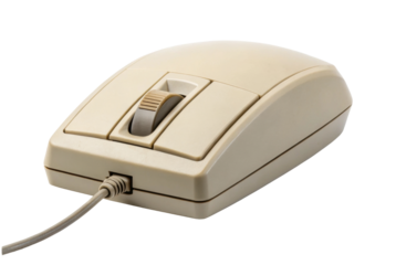 PNG Vintage beige computer mouse with scroll wheel and wired connection