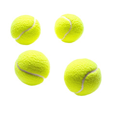 Four Tennis Balls Are Scattered Against  isolated on a transparent background