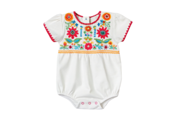 PNG White baby romper with colorful embroidered floral design