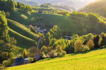 Scenic Landscape view, golden morning sun shines through the landscape, Kokava