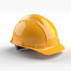 Glossy yellow hard hat, slightly angled, on a white background; safety equipment