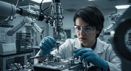 Focused scientist working with advanced machinery in a lab