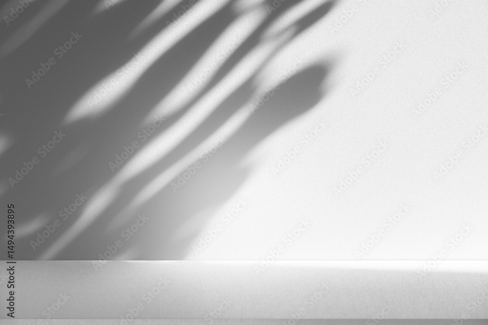 Fototapete Wall interior background, studio and backdrops show products.with shadow from window color white and grey. background for text insertion and presentation product	
