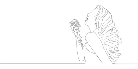 Continuous Line Drawing of a Woman Singing with a Microphone

