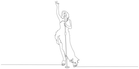 Continuous Line Drawing of a Female Singer Performing on Stage