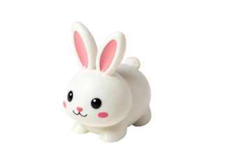 PNG Cute white bunny toy with pink ears and cheeks on white background
