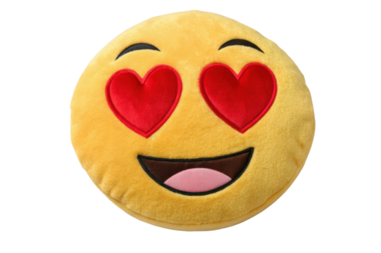 PNG Heart eyes emoji pillow with smiling face and red heart eyes