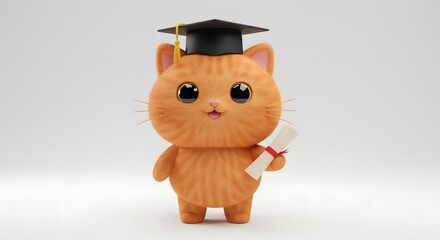 Adorable Graduate Cat 3D Render of a Cute Kitten in Graduation Cap