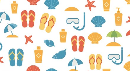 Summer Vacation Seamless Pattern: Beach Icons and Summer Essentials