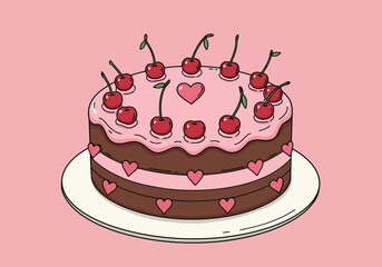 Cherry Topped Cake Illustration for Valentine's Day