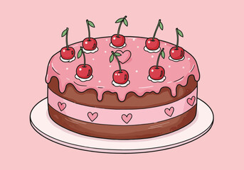 Cherry Topped Cake: Sweet Treat Illustration