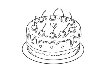 Hand-Drawn Cherry Cake Illustration for Coloring Pages