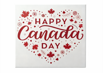 Festive Canada Day Canvas with Maple Leaves and Hearts