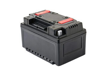 Fototapeta premium PNG High-performance black lithium battery with red accents for power tools and electronics