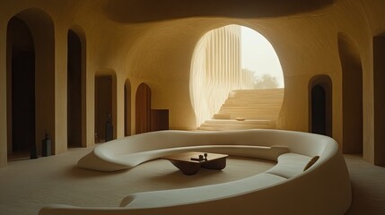 Smooth, curved interior design of a modern home.