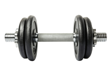 PNG Steel dumbbell with black weights on dark background for fitness and strength training