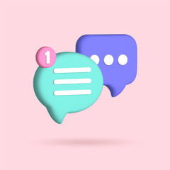 3d message boxes. Social network chat box symbols. 3d chat dialog text boxes. Volumetric realistic speak bubbles. Social media communication signs. Vector illustration