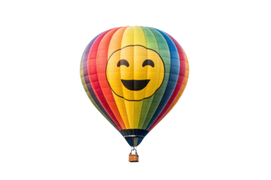 PNG Colorful hot air balloon with smiling face in clear sky adventure