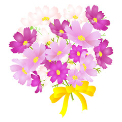 紅色・ピンク色・白色のコスモスの花束｜ベクターイラスト素材