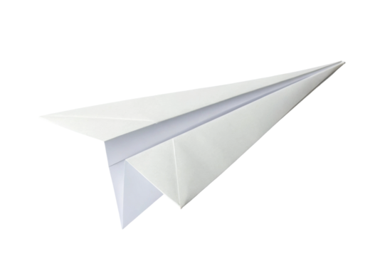 PNG White paper airplane against black background in mid-flight